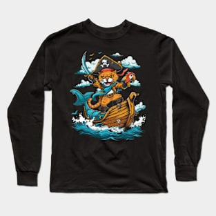 Shark Adventure with Cat Long Sleeve T-Shirt